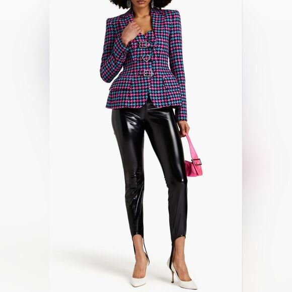 Area Women's Cutout Crystal Buckle  Houndstooth Hourglas Tweed Blazer Size:4 NWT - Picture 1 of 16